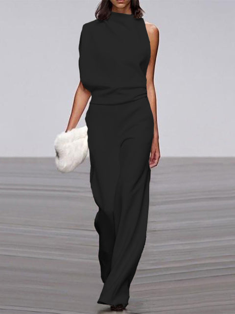 Trendiger ärmelloser Jumpsuit mit Rundhalsausschnitt