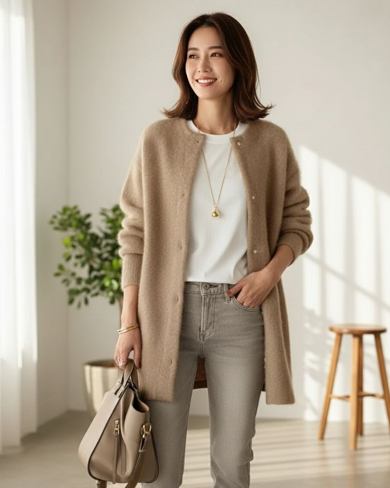 Kath | Schicke und bequeme Damenstrickjacke aus Wolle und Mohair