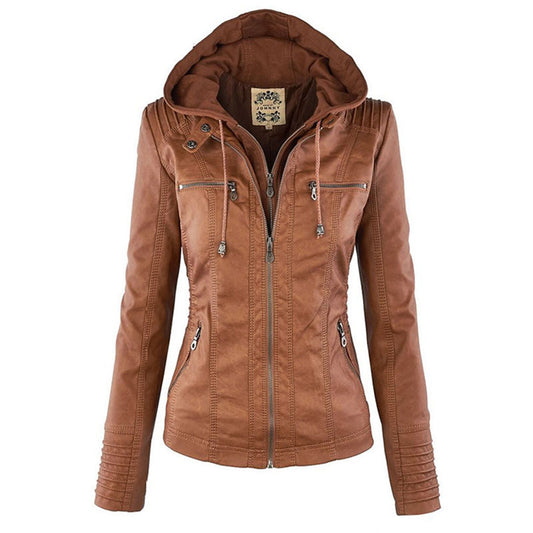 – Wetterfester Damen Lederjacke mit Kapuze