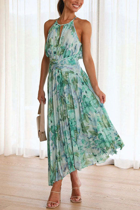 Kiehl - Plissiertes Midikleid mit Ausschnitt und Blumen