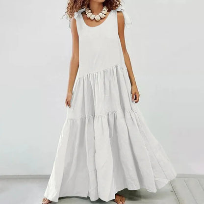Kinsley - Lässiges Maxikleid mit Rüschen und unifarbener Strickjacke zum Schnüren