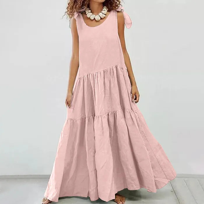 Kinsley - Lässiges Maxikleid mit Rüschen und unifarbener Strickjacke zum Schnüren