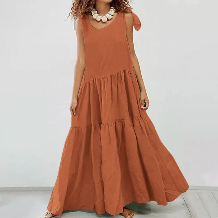 Kinsley - Lässiges Maxikleid mit Rüschen und unifarbener Strickjacke zum Schnüren