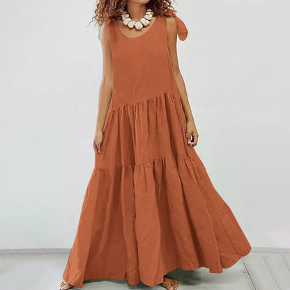 Kinsley - Lässiges Maxikleid mit Rüschen und unifarbener Strickjacke zum Schnüren