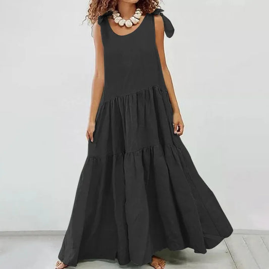 Kinsley - Lässiges Maxikleid mit Rüschen und unifarbener Strickjacke zum Schnüren