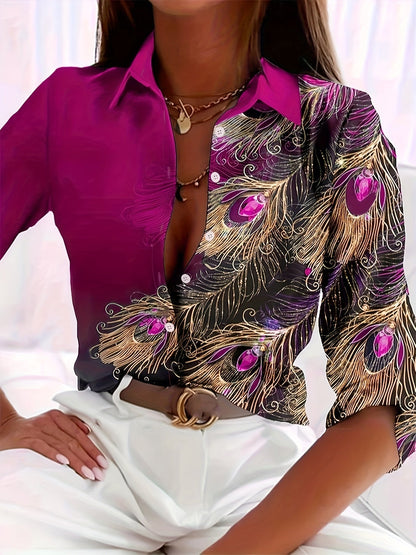 Knöpfe für Bluse - Pfau Druck & Reverskragen Design