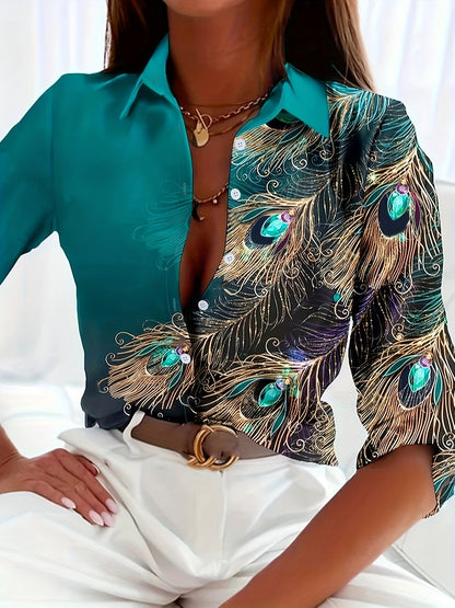 Knöpfe für Bluse - Pfau Druck & Reverskragen Design