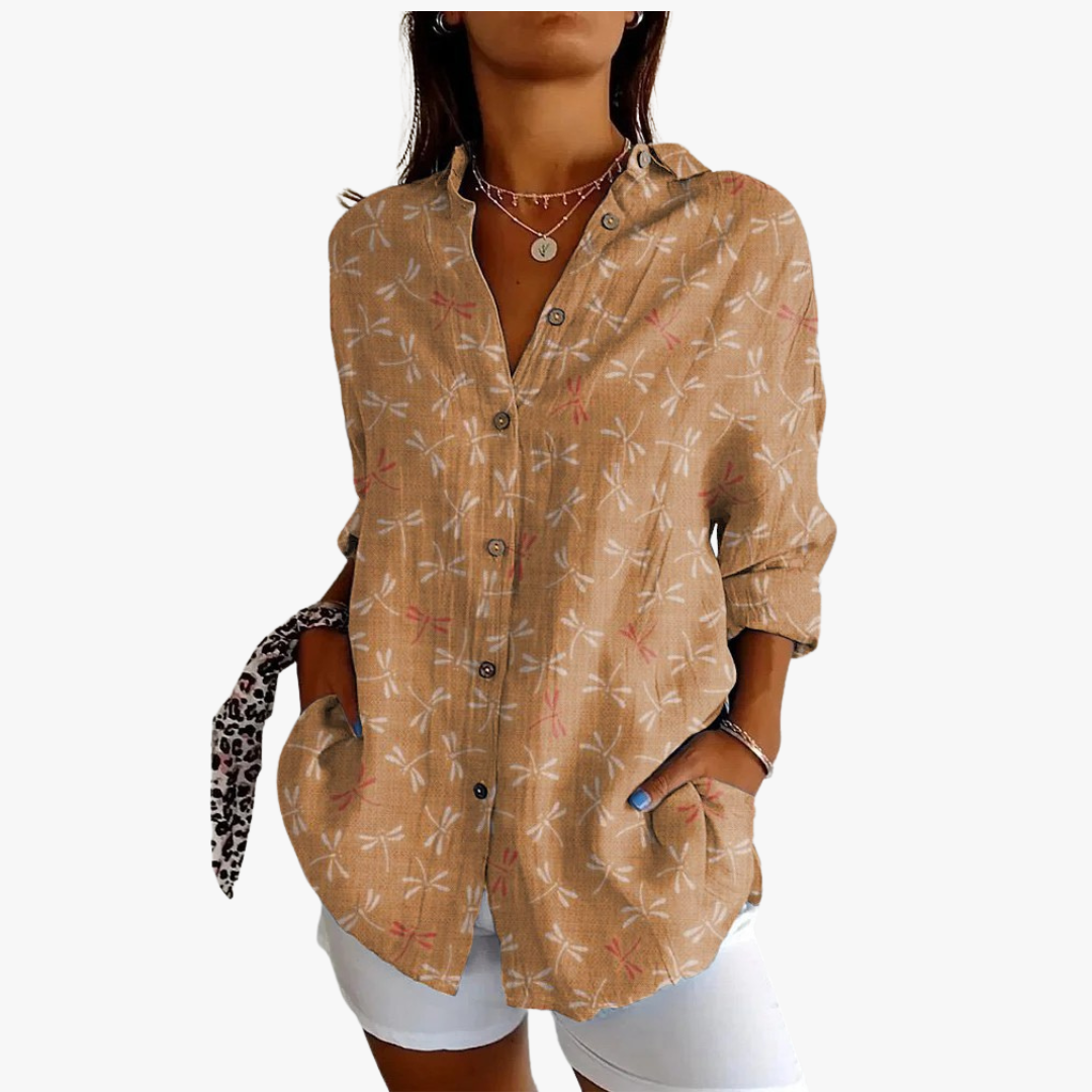 Bestickte Leinen Damen Bluse