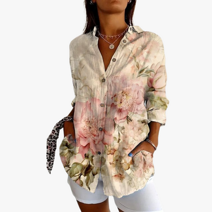 Bestickte Leinen Damen Bluse