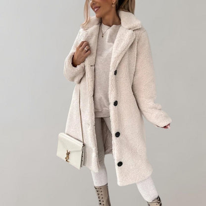 Lange Teddyjacke für Damen | Weiß - Warm und trendig