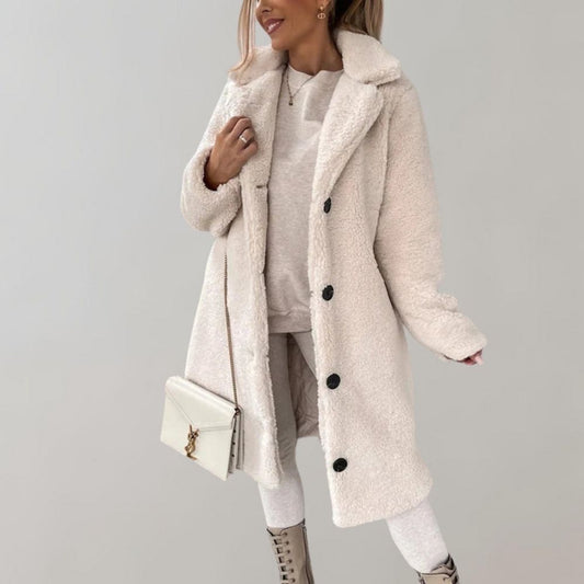 Lange Teddyjacke für Damen | Weiß - Warm und trendig