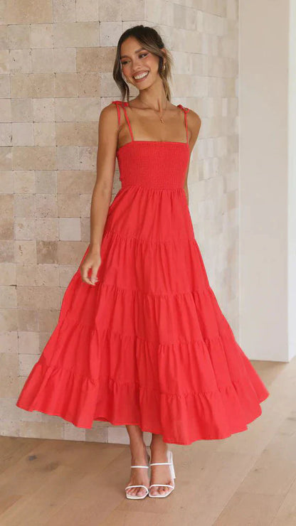 Leia - Ärmelloses bedrucktes Reifenkleid mit hoher Taille