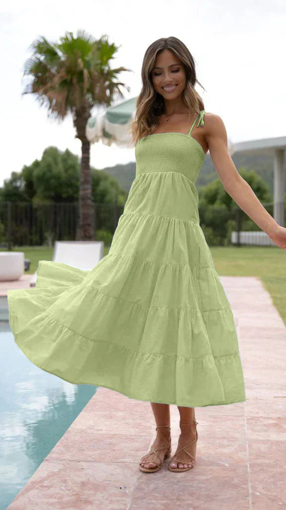 Leia - Ärmelloses bedrucktes Reifenkleid mit hoher Taille