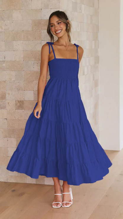 Leia - Ärmelloses bedrucktes Reifenkleid mit hoher Taille