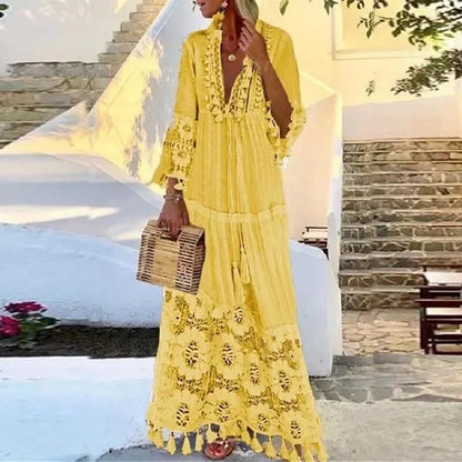 Adalyn - Langes Bohème-Kleid mit Spitze und Quasten