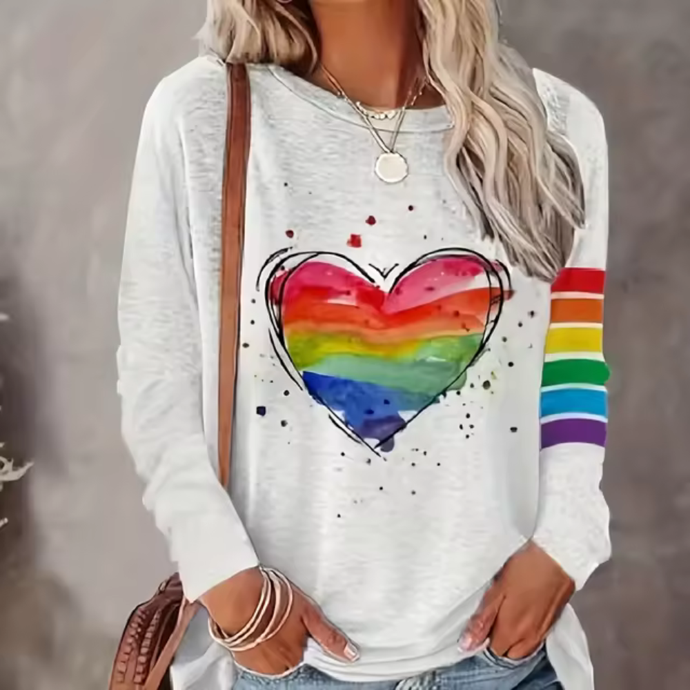 Leontine - Lässiges Regenbogen-Langarmshirt