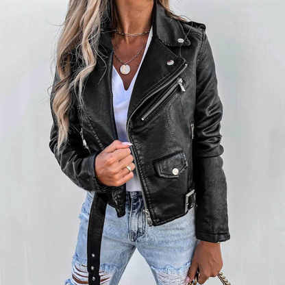 Sophia | Elegante Damen Lederjacke mit Knöpfen