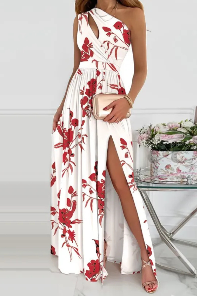 Liana | Rose Print geteiltes langes Kleid