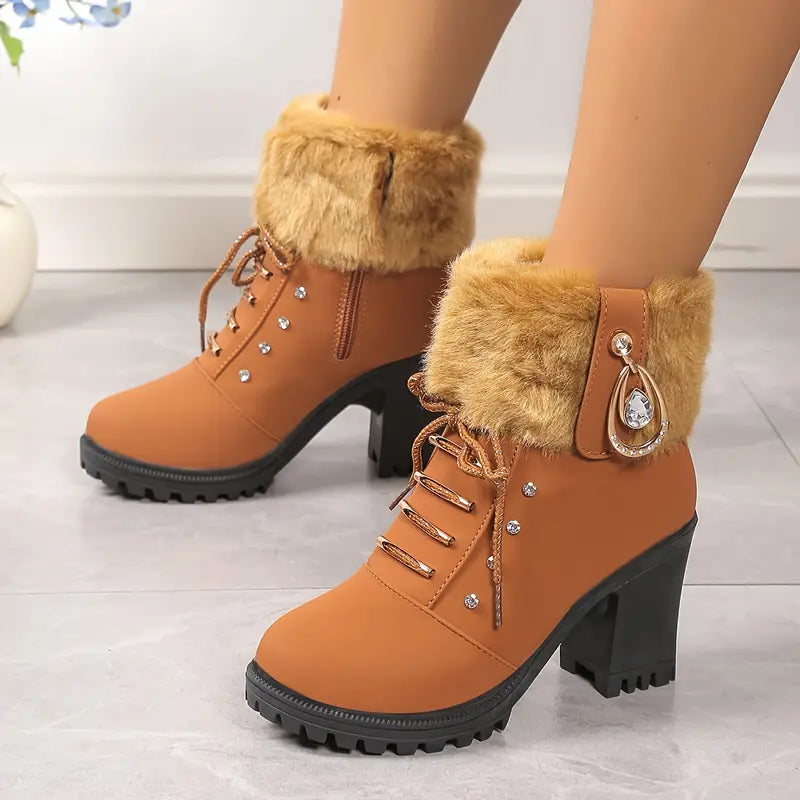 Plüschstiefel mit Absatz für Frauen - Claude