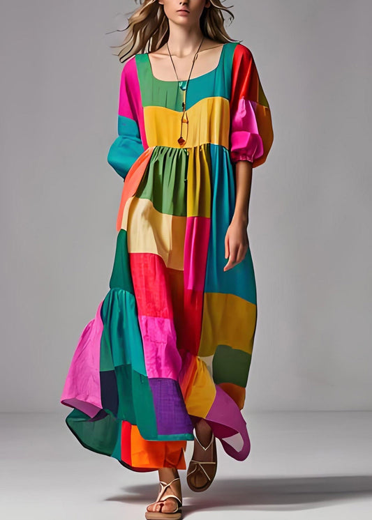 Olly - Lockeres, farbenfrohes Kleid mit Puffärmeln und Sweetheart-Ausschnitt