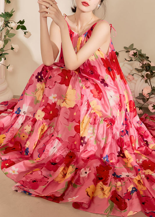 Fraira - Lockeres trägerloses Baumwollkleid mit rosa Druck