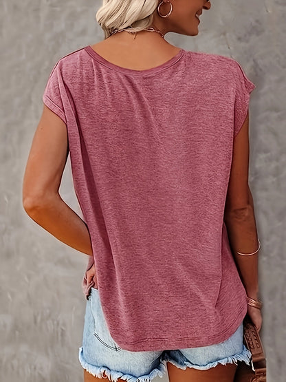 T-Shirt mit Lotusdruck - V-Ausschnitt und lässige Ärmel mit Kappe