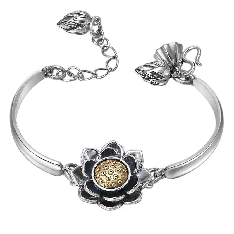 Kreatives Silber Lotus-Armband | Symbol des Glücks & stilvoll