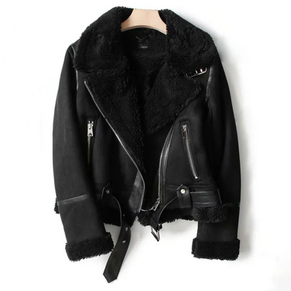 Selena | Schicke und warme Damenlederjacke mit Sherpa-Futter