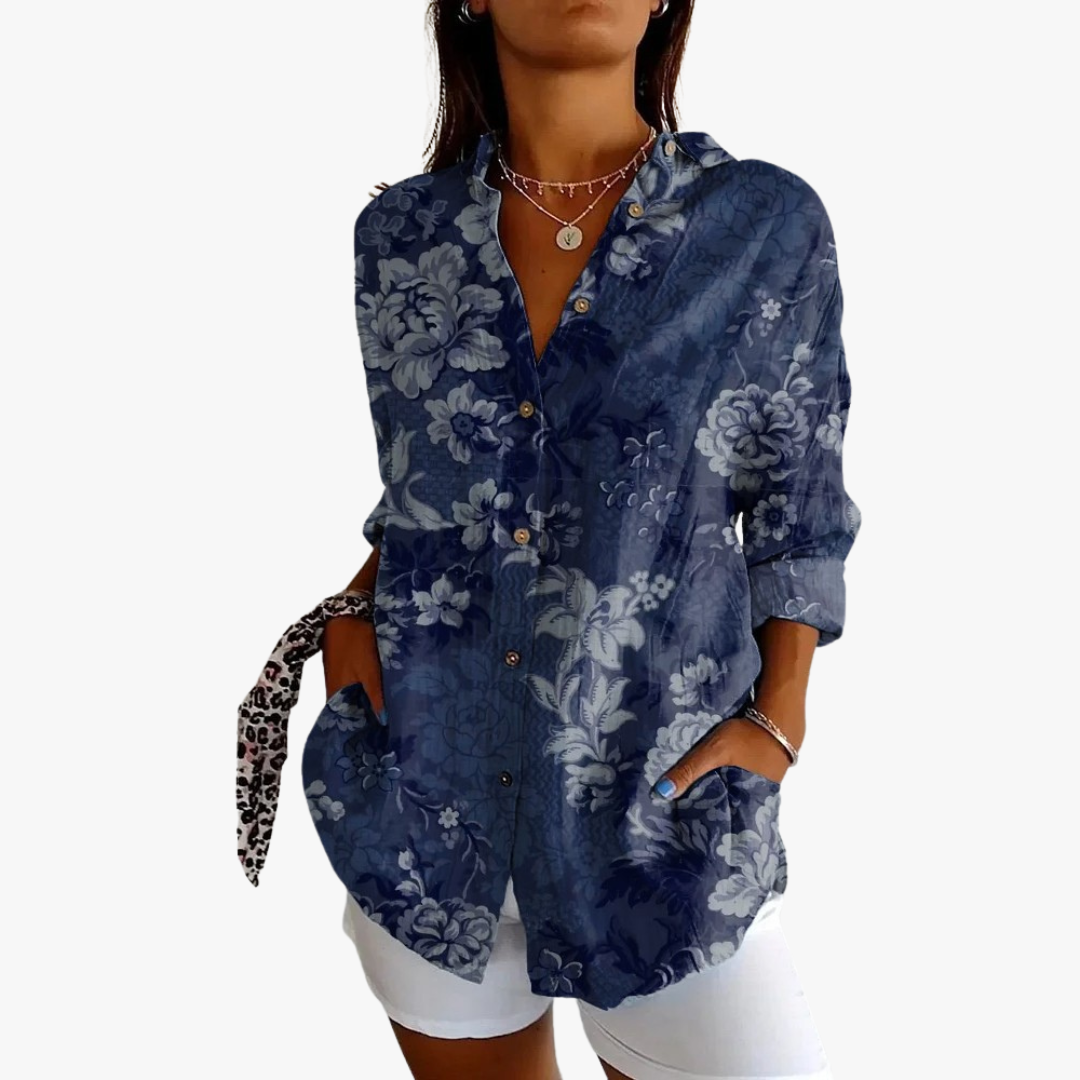 Bestickte Leinen Damen Bluse