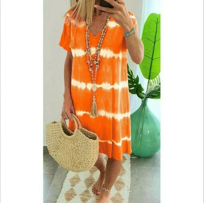 Madison - Gestreiftes Hemdkleid in Batikoptik mit kurzen Ärmeln und lockerer Passform
