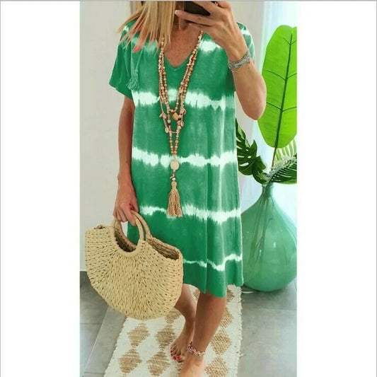 Madison - Gestreiftes Hemdkleid in Batikoptik mit kurzen Ärmeln und lockerer Passform