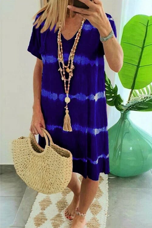 Madison - Gestreiftes Hemdkleid in Batikoptik mit kurzen Ärmeln und lockerer Passform