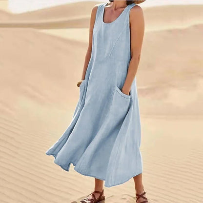 Malou - Ärmelloses Kleid aus Baumwolle und Leinen mit Taschen