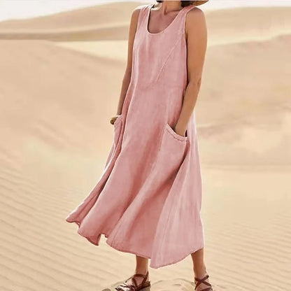 Malou - Ärmelloses Kleid aus Baumwolle und Leinen mit Taschen