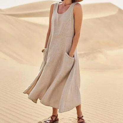 Malou - Ärmelloses Kleid aus Baumwolle und Leinen mit Taschen