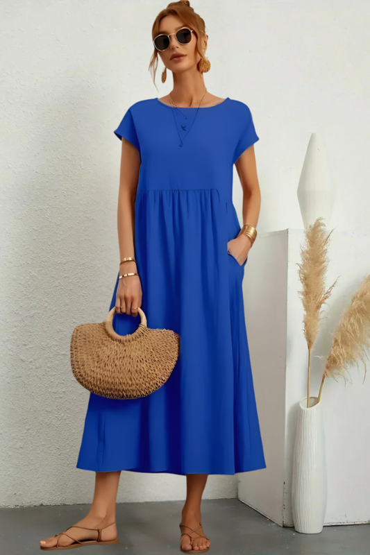 Elegantes Midikleid mit rundem Ausschnitt und klassischem Schnitt