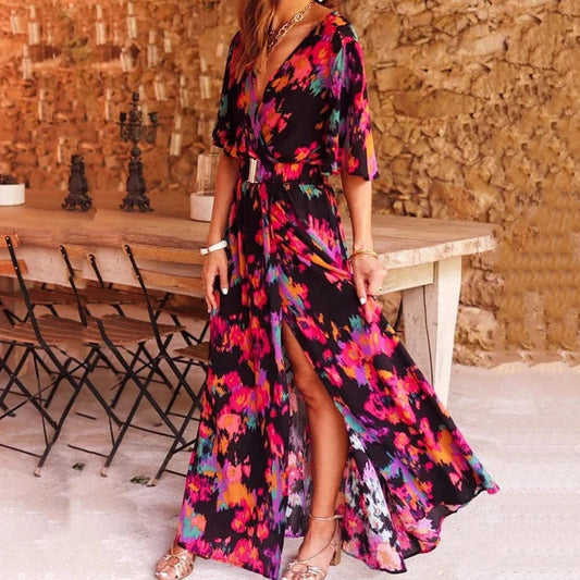 Raffiniertes Maxikleid mit Print und elegantem Schlitz an der Seite