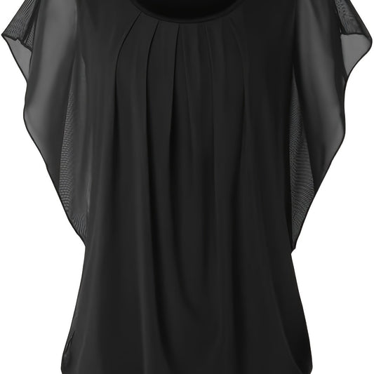 Mesh-Bluse - Kurze Ärmel & geraffte Details