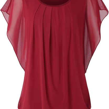 Mesh-Bluse - Kurze Ärmel & geraffte Details