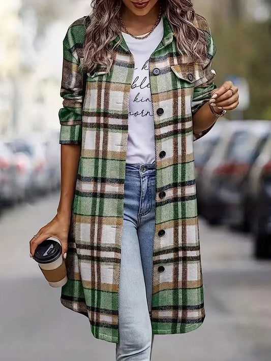 Modische Langarmjacke mit Karodruck und Knopfleiste
