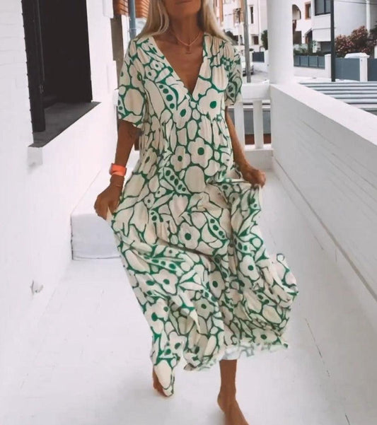 Morris - Grünes Maxikleid mit kurzen Ärmeln