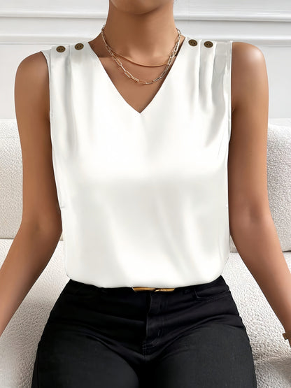 Ärmellose Bluse mit V-Ausschnitt - Unifarbenes Design und leichter Stoff