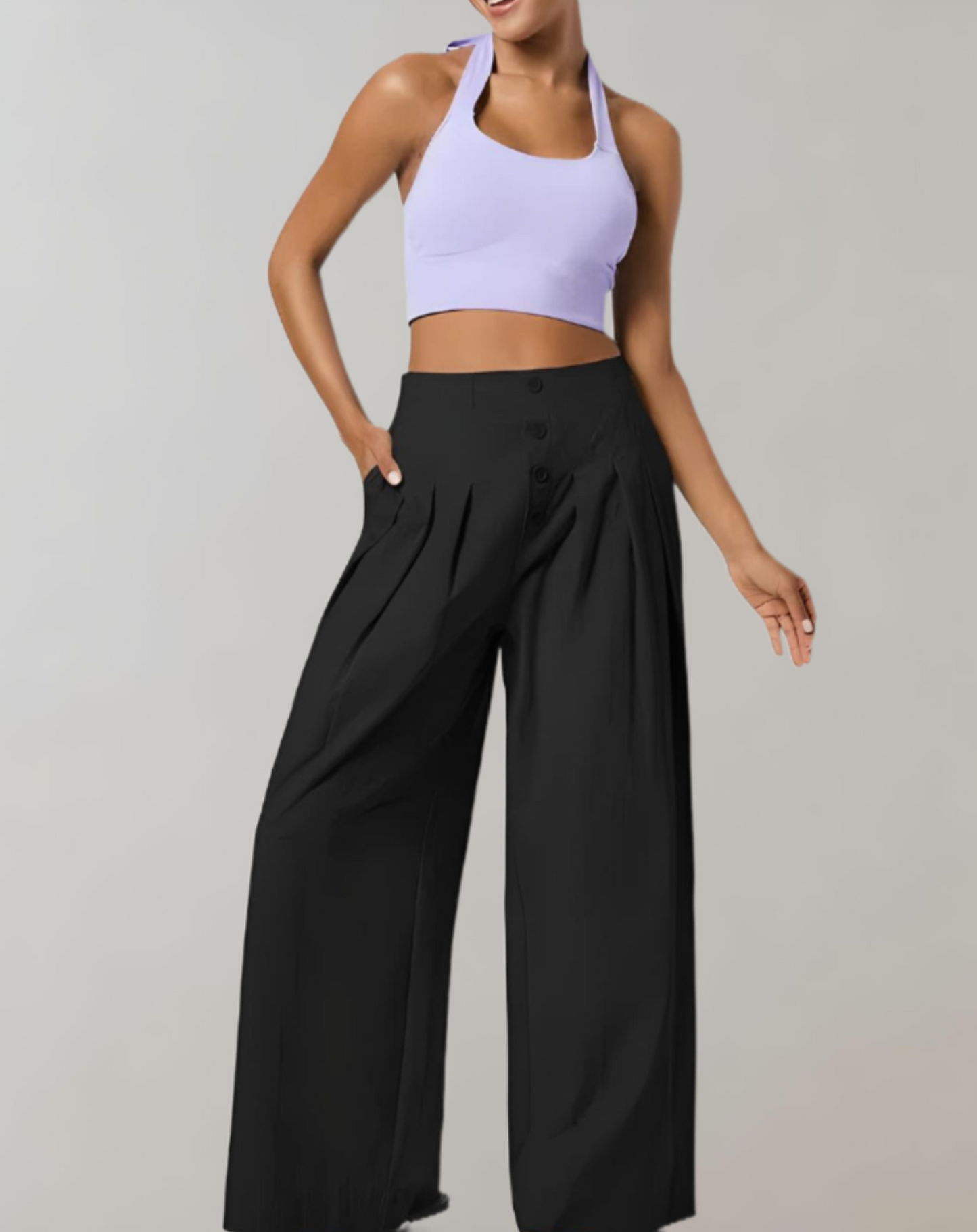 Margaux - Weite Hose mit hoher Taille, Knopfverschluss und Taschen
