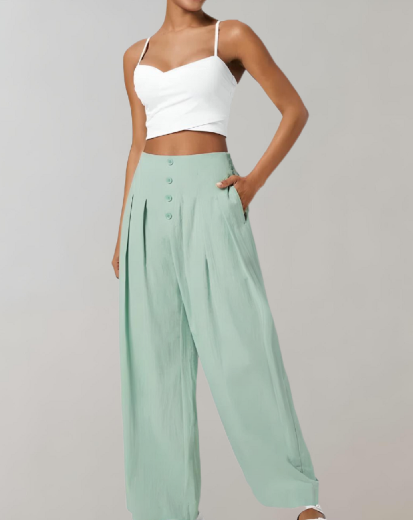 Margaux - Weite Hose mit hoher Taille, Knopfverschluss und Taschen
