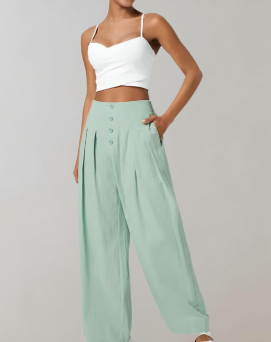 Margaux - Weite Hose mit hoher Taille, Knopfverschluss und Taschen