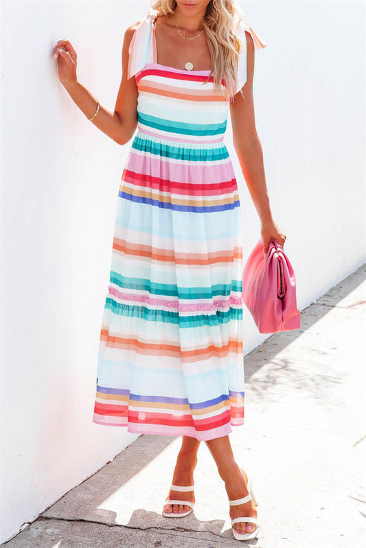 Bianca -Langes Kleid mit Druck und Streifen