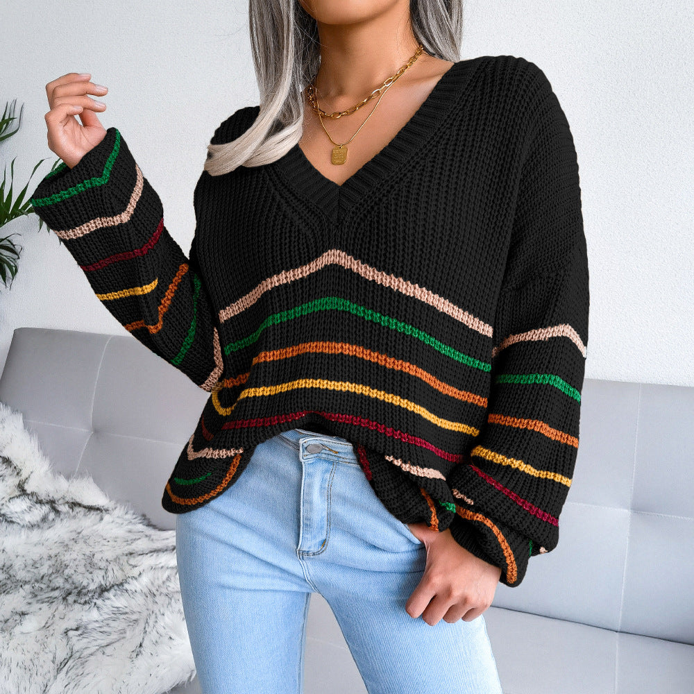 Bella - Weißer, gestreifter Retro-Strickpullover für Frauen