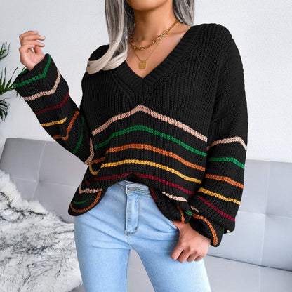 Bella - Weißer, gestreifter Retro-Strickpullover für Frauen