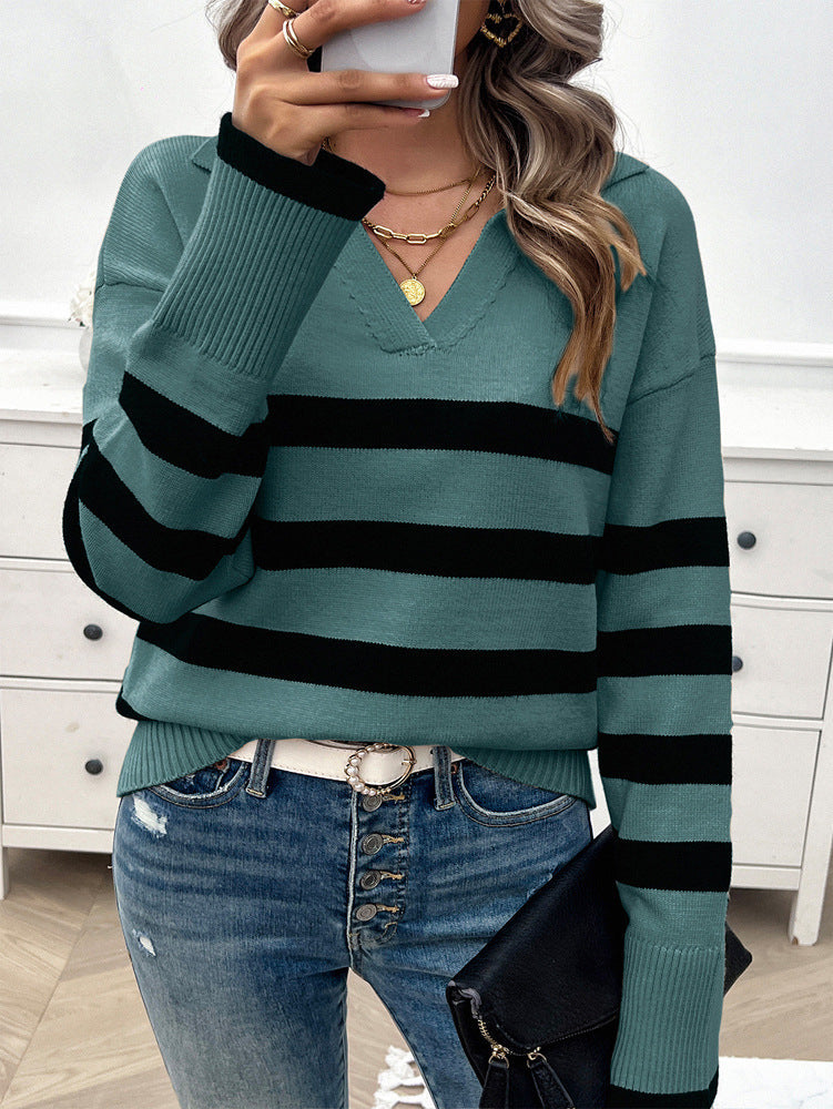 Locker geschnittener gestreifter Strickpullover für Frauen