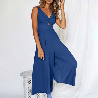 Peach - V-Ausschnitt Jumpsuit mit Cut-Outs für Damen